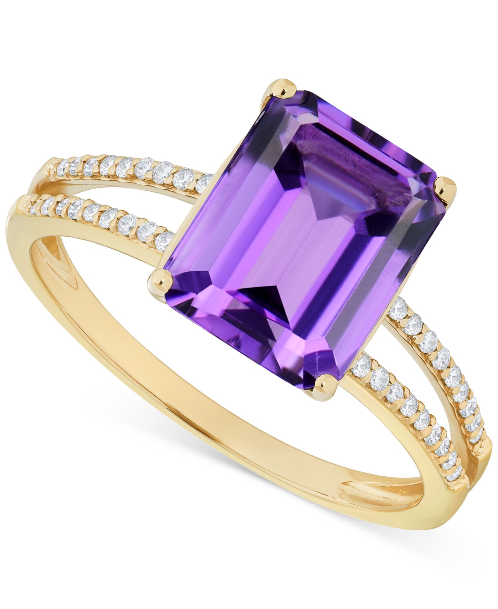 Кольцо с аметистом и бриллиантом в золоте 14k