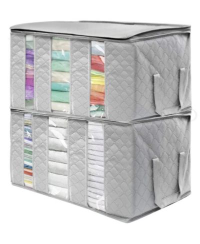 Sorbus Foldable Storage Bag Organizers, 3 Sections, Great for Clothes, Blankets, Closets, Bedrooms, and More, 2-Pack (Gray