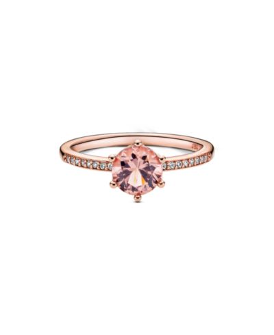 Pandora Cubic Zirconia Moments Pink Sparkling Crown Solitaire Ring