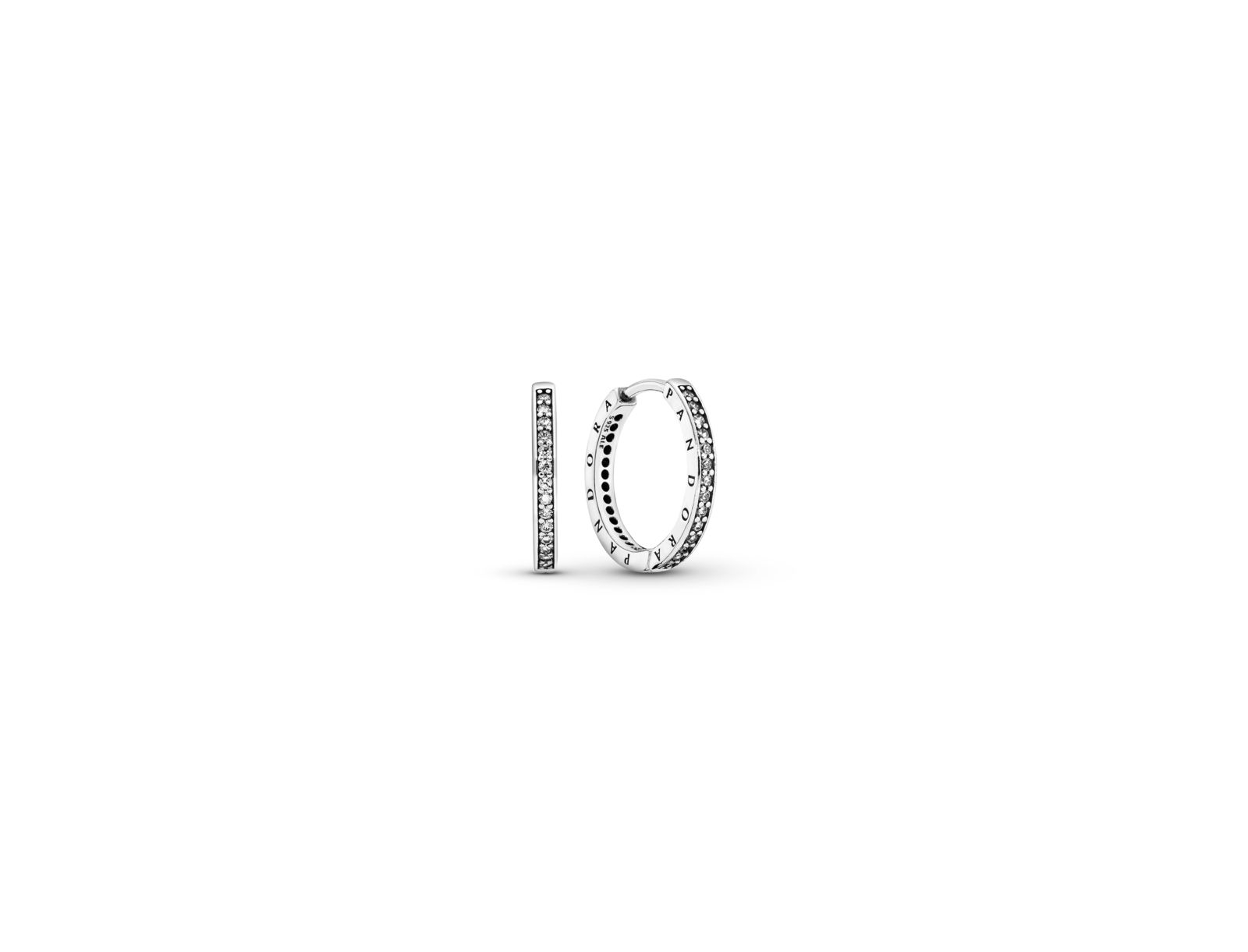 Pandora Серьги-кольца Sparkle and Logo, Sterling Silver