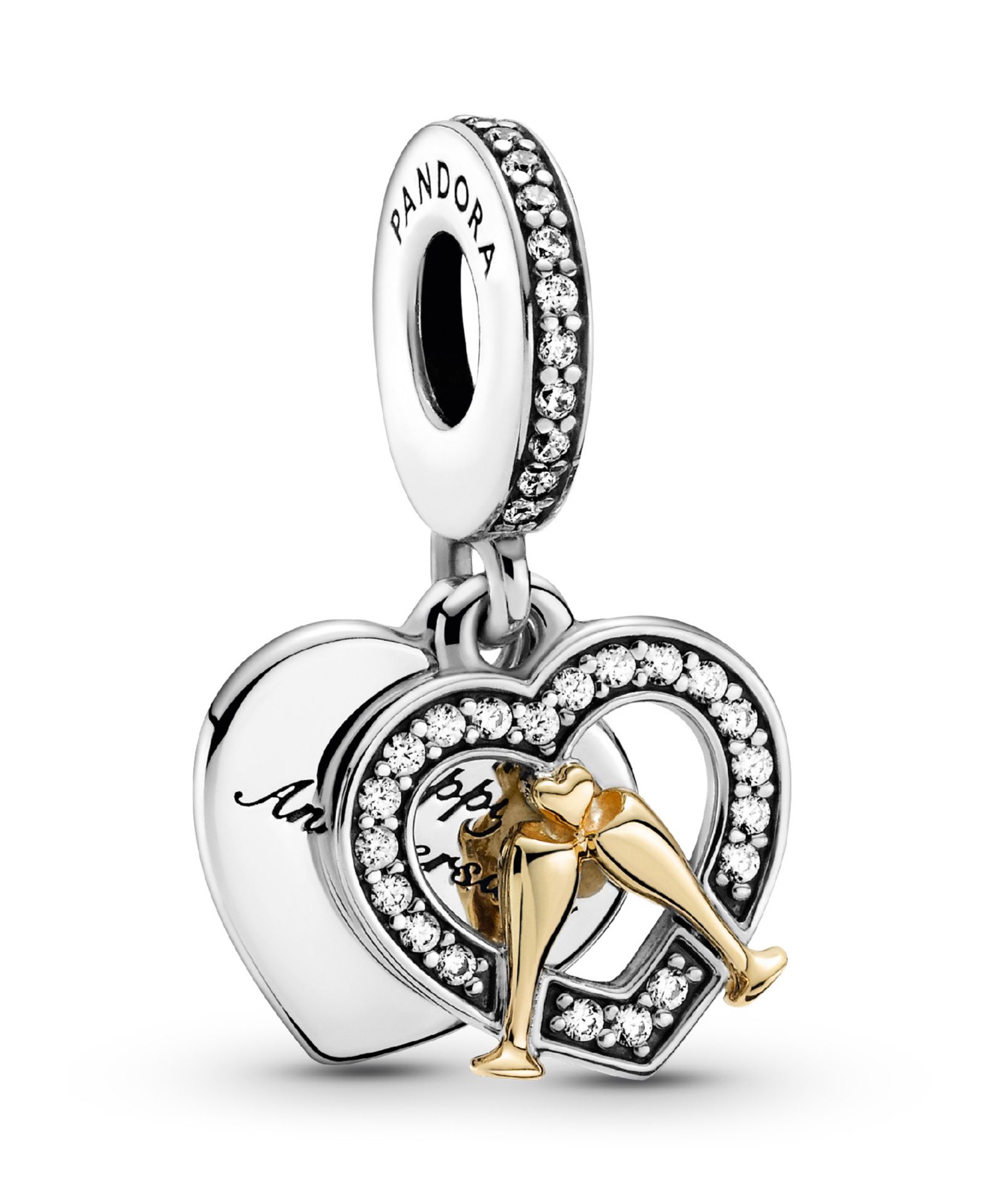 Pandora Cubic Zirconia Two-Tone Happy Anniversary Dangle Charm