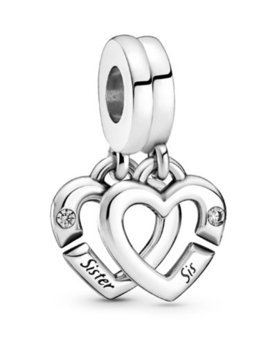 Pandora Cubic Zirconia Linked Sister Hearts Split Dangle Charm