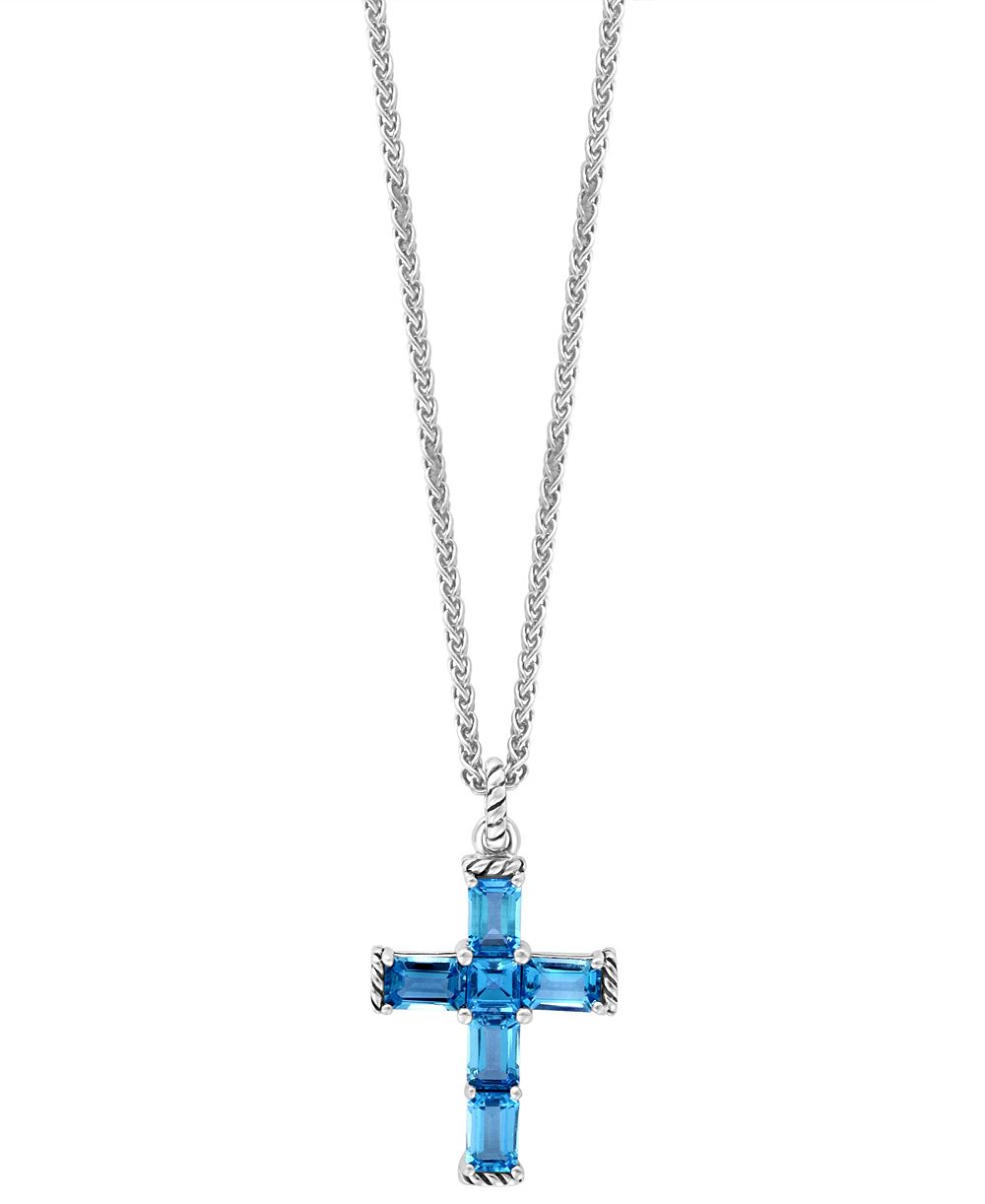 Серебряная подвеска EFFY® Blue Topaz в форме креста на цепочке 18" (5 каратов суммарно)