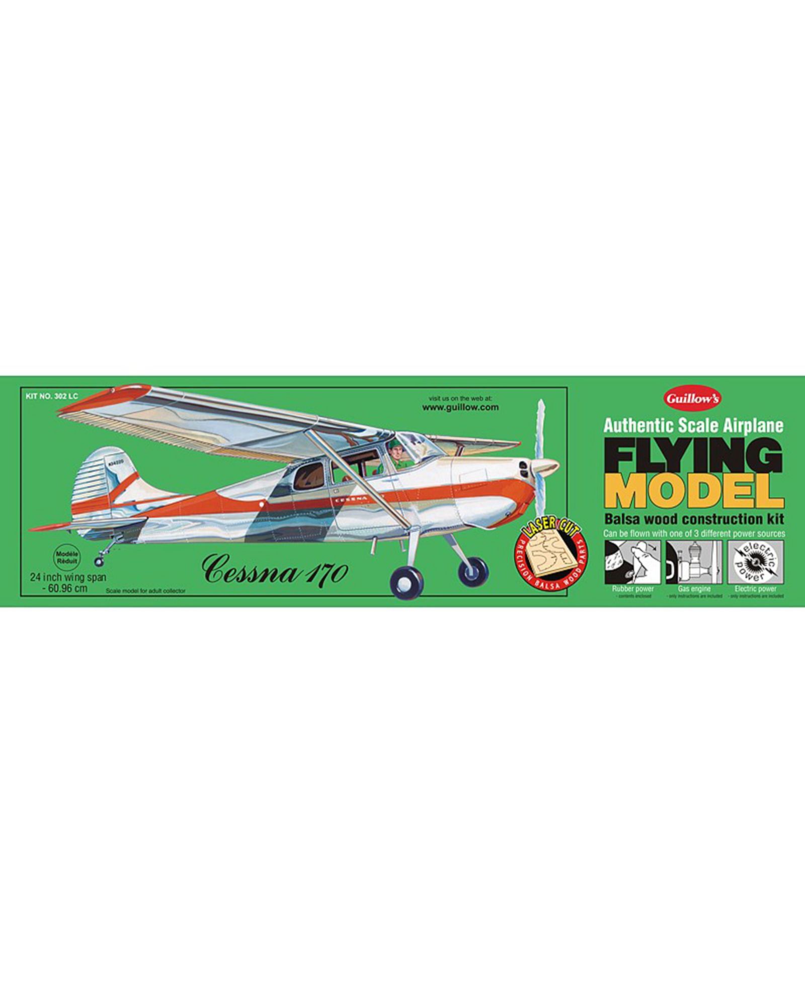Guillow's Cessna 170 Kit 302 LC Balsa Wood Laser-Cut Scale Model Airplane Building Kit, Ages 14+ модель
