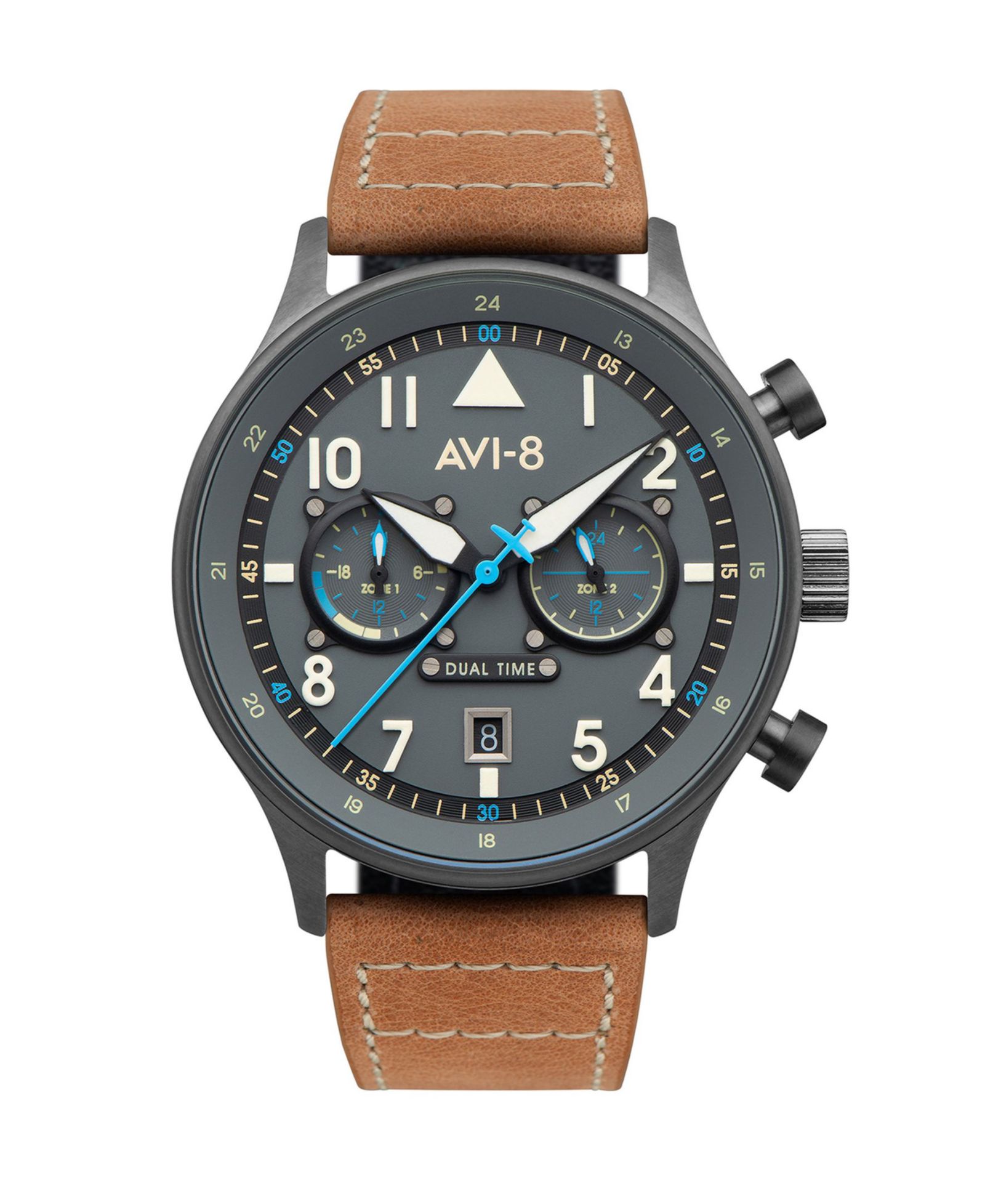 AVI-8 Men's Hawker Hurricane Carey Dual Time Orissa Beige Genuine Leather Strap Watch 43mm