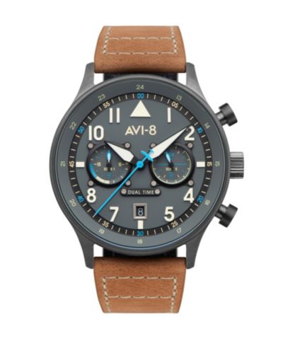 Мужские часы AVI-8 Hawker Hurricane Carey Dual Time, кожаный ремешок, 43mm, бежевые