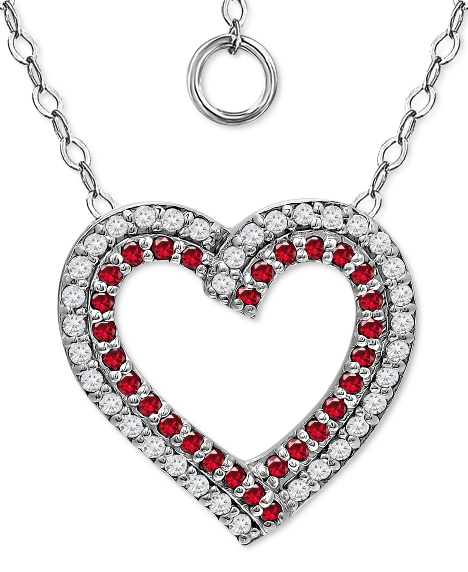 Giani Bernini Lab-Grown Ruby & Cubic Zirconia Heart Pendant Necklace in Sterling Silver, 16" + 2" extender, Created for Macy's