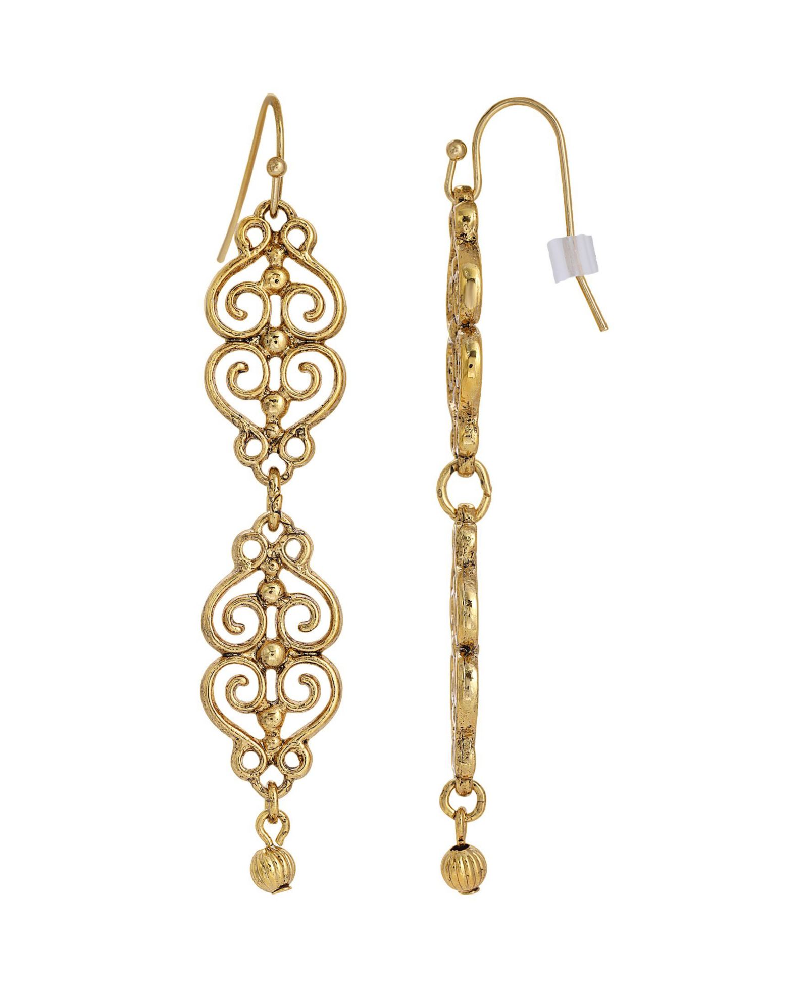 2028 Gold-Tone Filigree Wire Linear Earrings