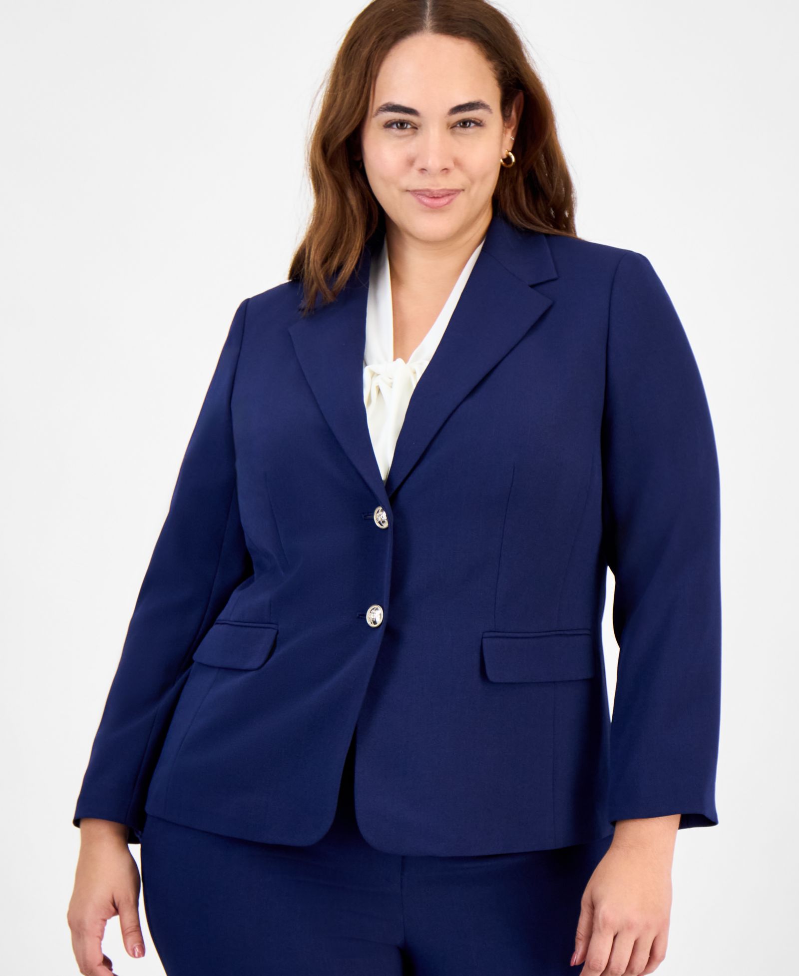 Kasper Plus-Size Stretch Crepe Classic Two Button Blazer