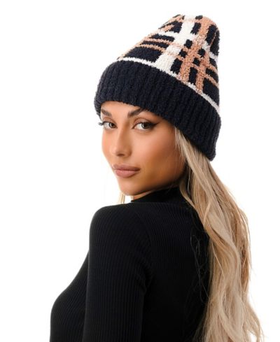 Шапка Marcus Adler Women's Cozy Plaid Beanie с манжетой