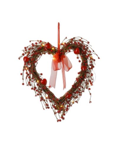 Glitzhome Венок Valentine's Berry Heart с подсветкой, 17"