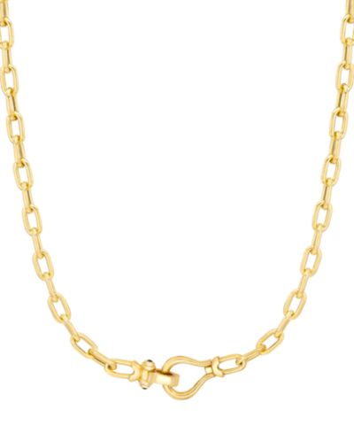 Black Spinel Horseshoe Clasp Paperclip Link 18" Chain Necklace in 14k Gold-Plated Sterling Silver
