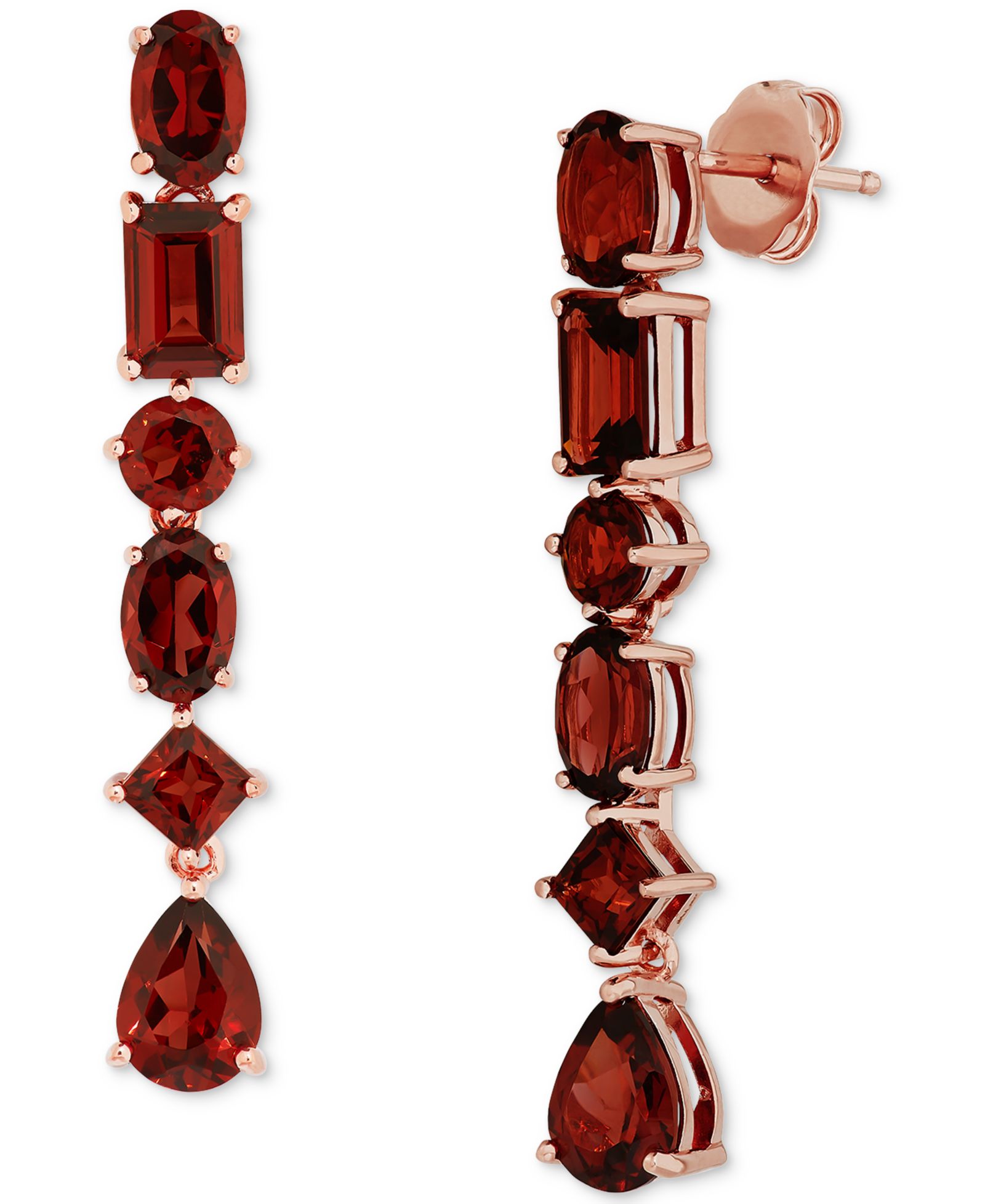 Серьги-подвески Garnet Multi-Cut Linear Drop в 18k Rose Gold-Plated Sterling Silver