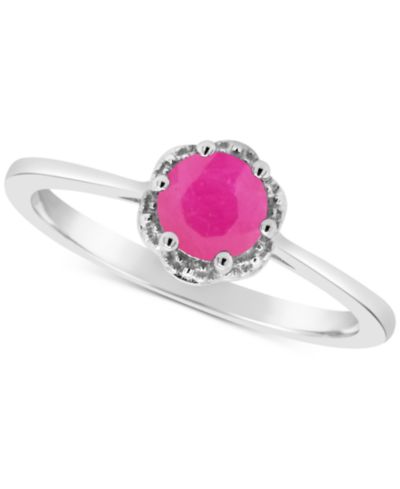 Emerald Six Prong Solitaire Ring (5/8 ct. t.w.) in Sterling Silver (Also in Ruby & Sapphire)