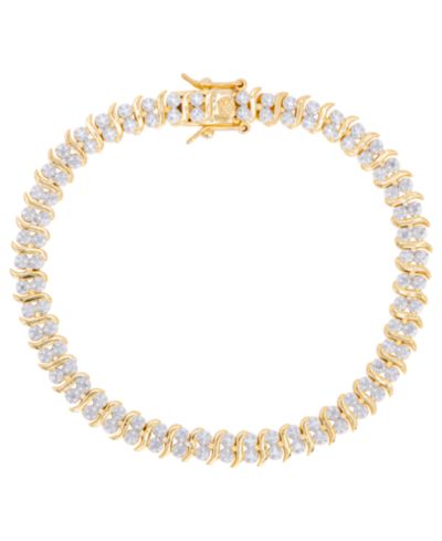 Diamond Accent S Link Bracelet in Fine Gold Plate or Fine Silver Plate