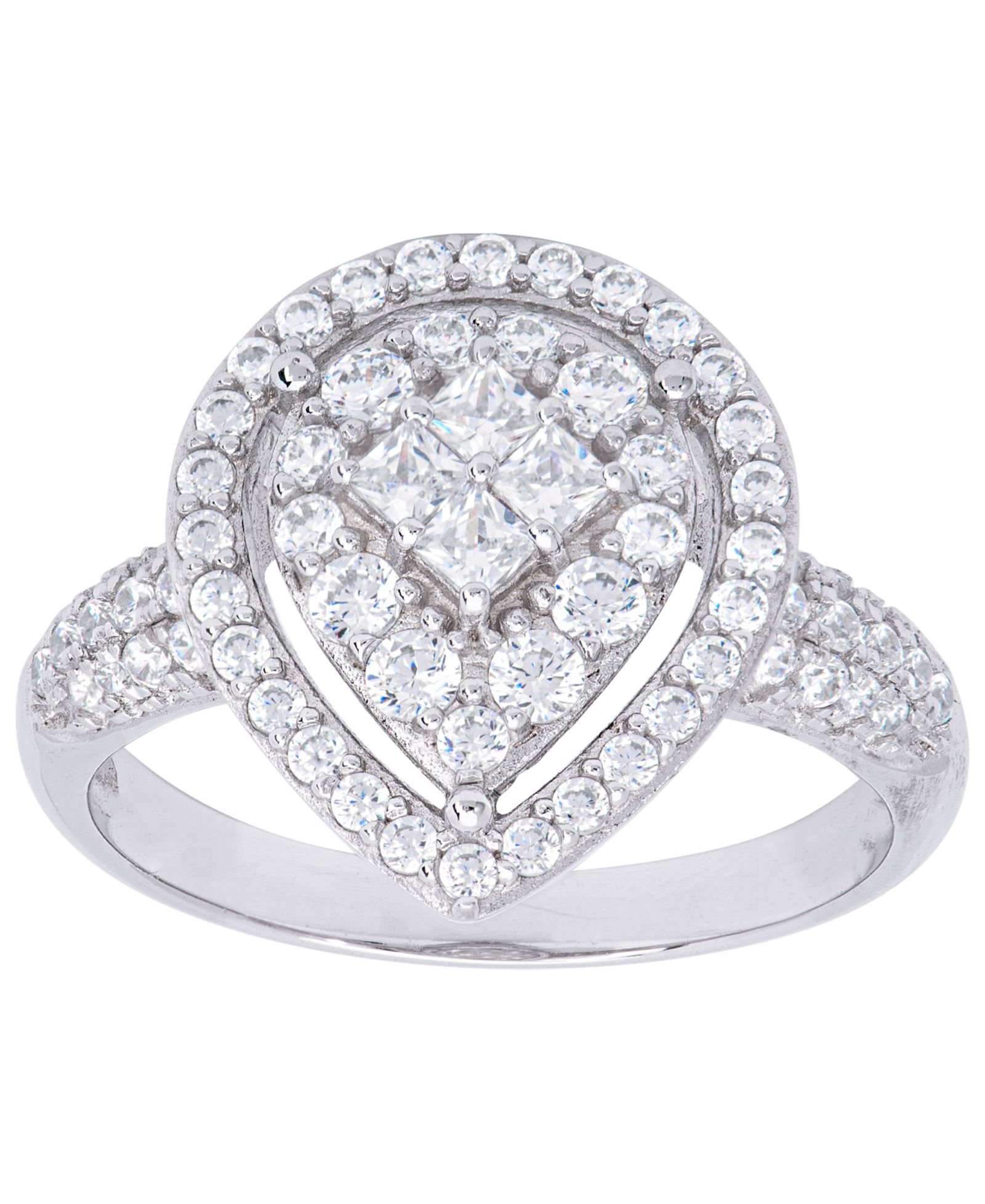 Cubic Zirconia Pear Halo Ring in Fine Gold Plate or Fine Silver Plate
