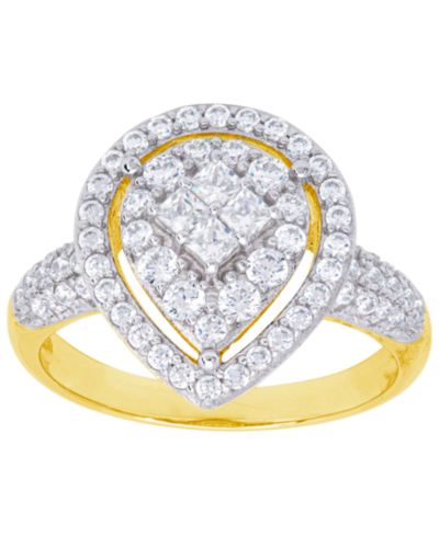 Cubic Zirconia Pear Halo Ring in Fine Gold Plate or Fine Silver Plate