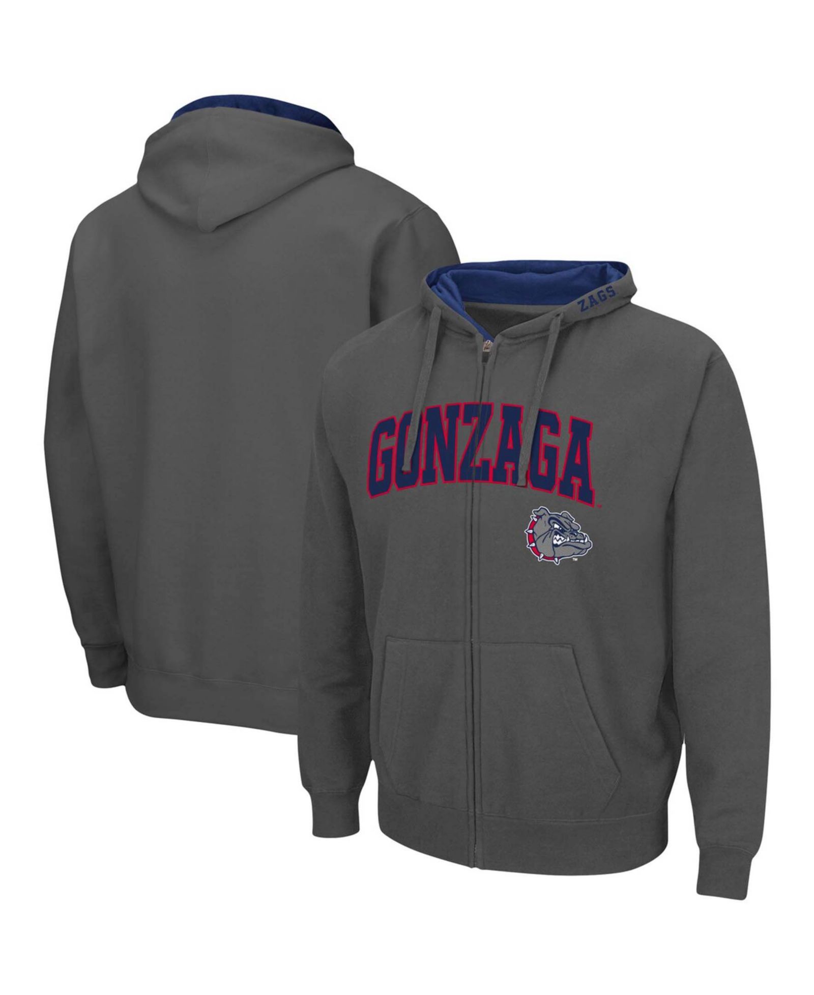 Худи Colosseum Men's Charcoal Gonzaga Bulldogs Arch Logo 3.0 Full-Zip
