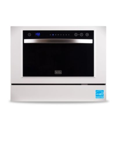 BLACK+DECKER BCD6W Compact Countertop Dishwasher, 6 Place Settings, White