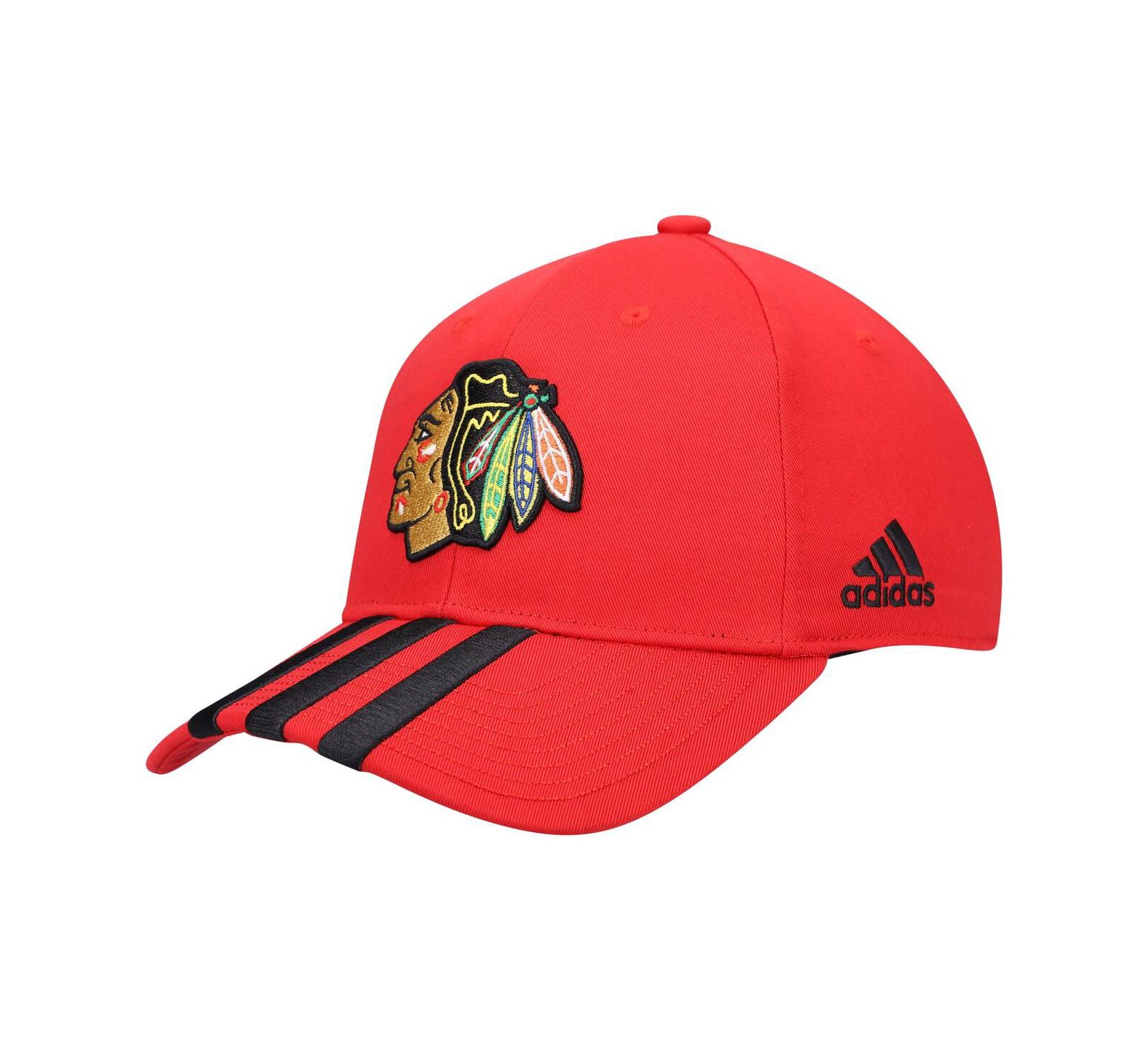 Men's Red Chicago Blackhawks Locker Room Three Stripe Adjustable Hat