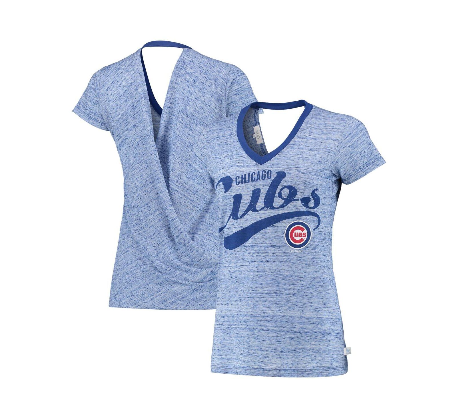 Women's Navy Chicago Cubs Hail Mary V-Neck Back Wrap T-Shirt