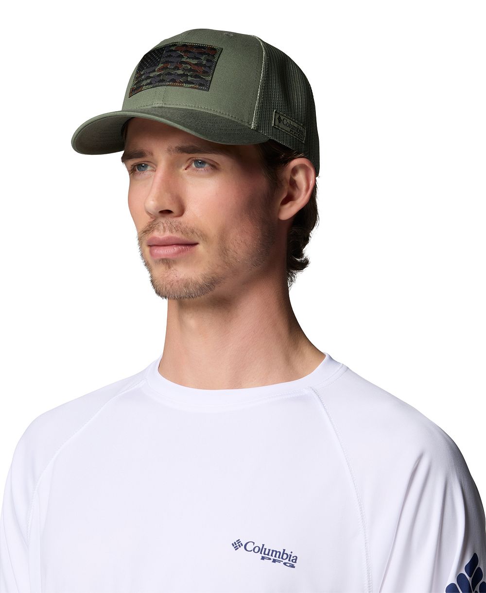 Columbia Men's Royal and White PFG Fish Flag COOLMAX Trucker Snapback Hat