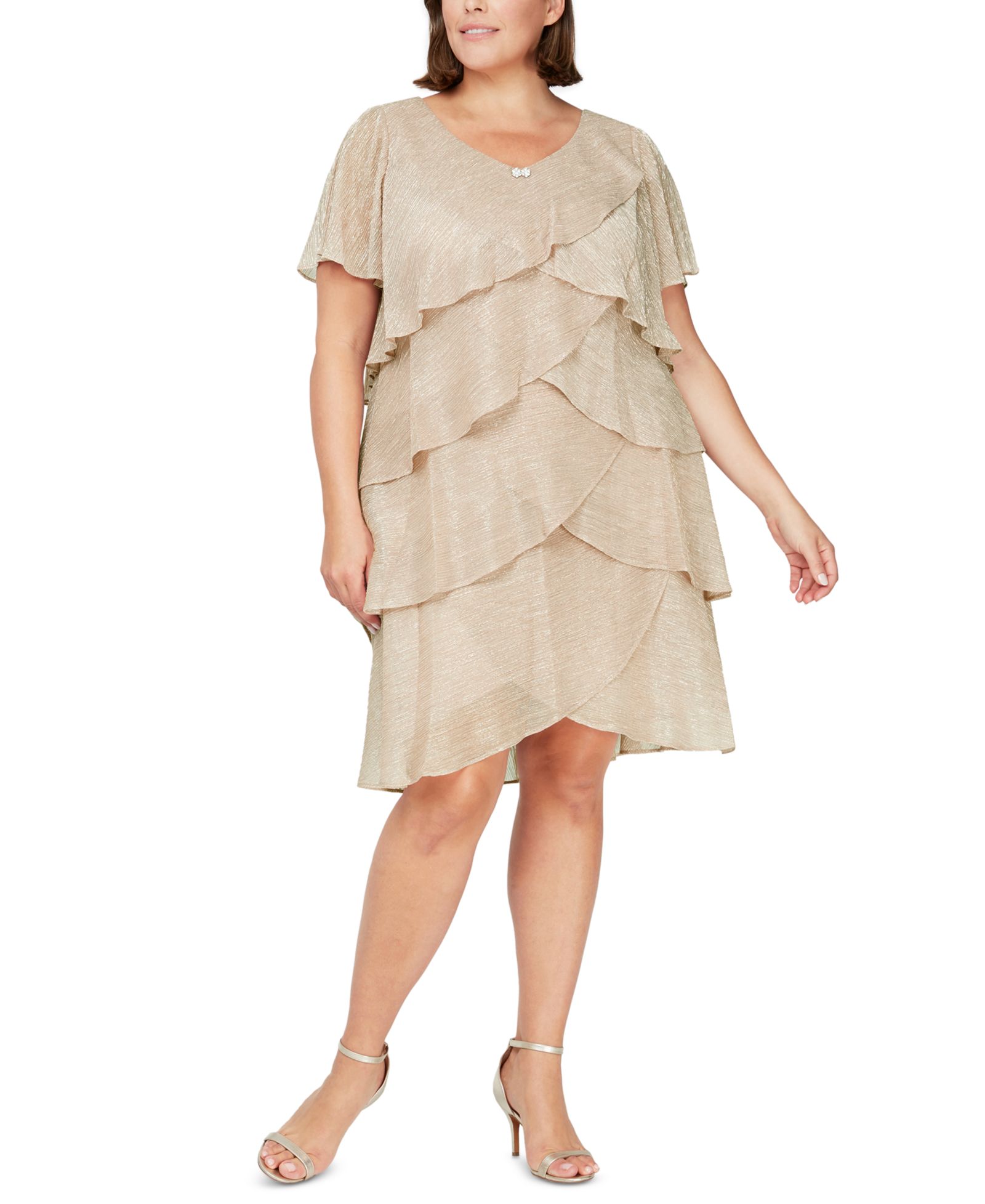 SL Fashions Plus Size Tiered Metallic Dress