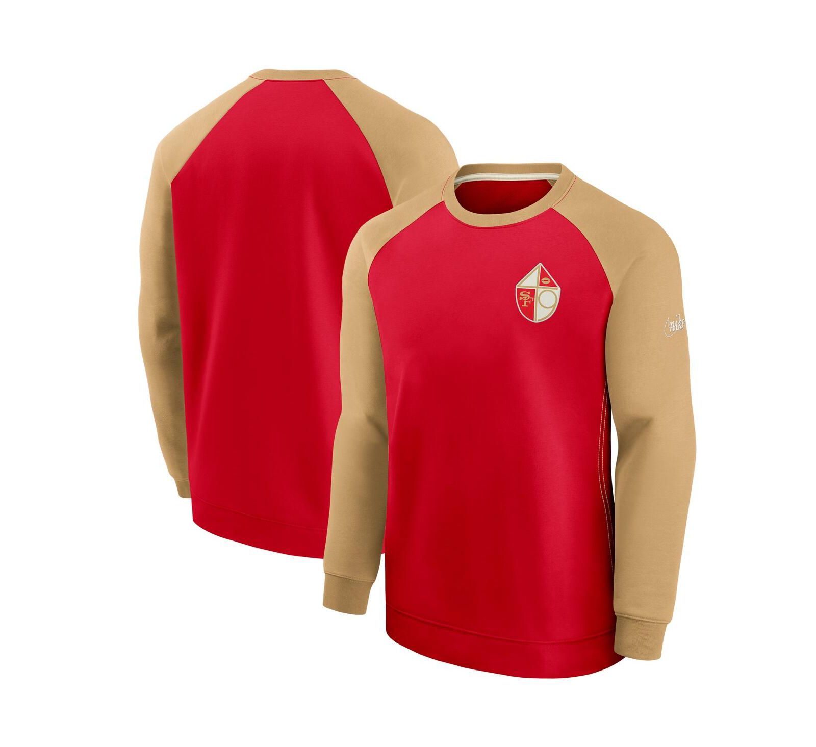Nike Мужской спортивный свитер San Francisco 49ers Historic Raglan Crew, Scarlet and Gold-Tone