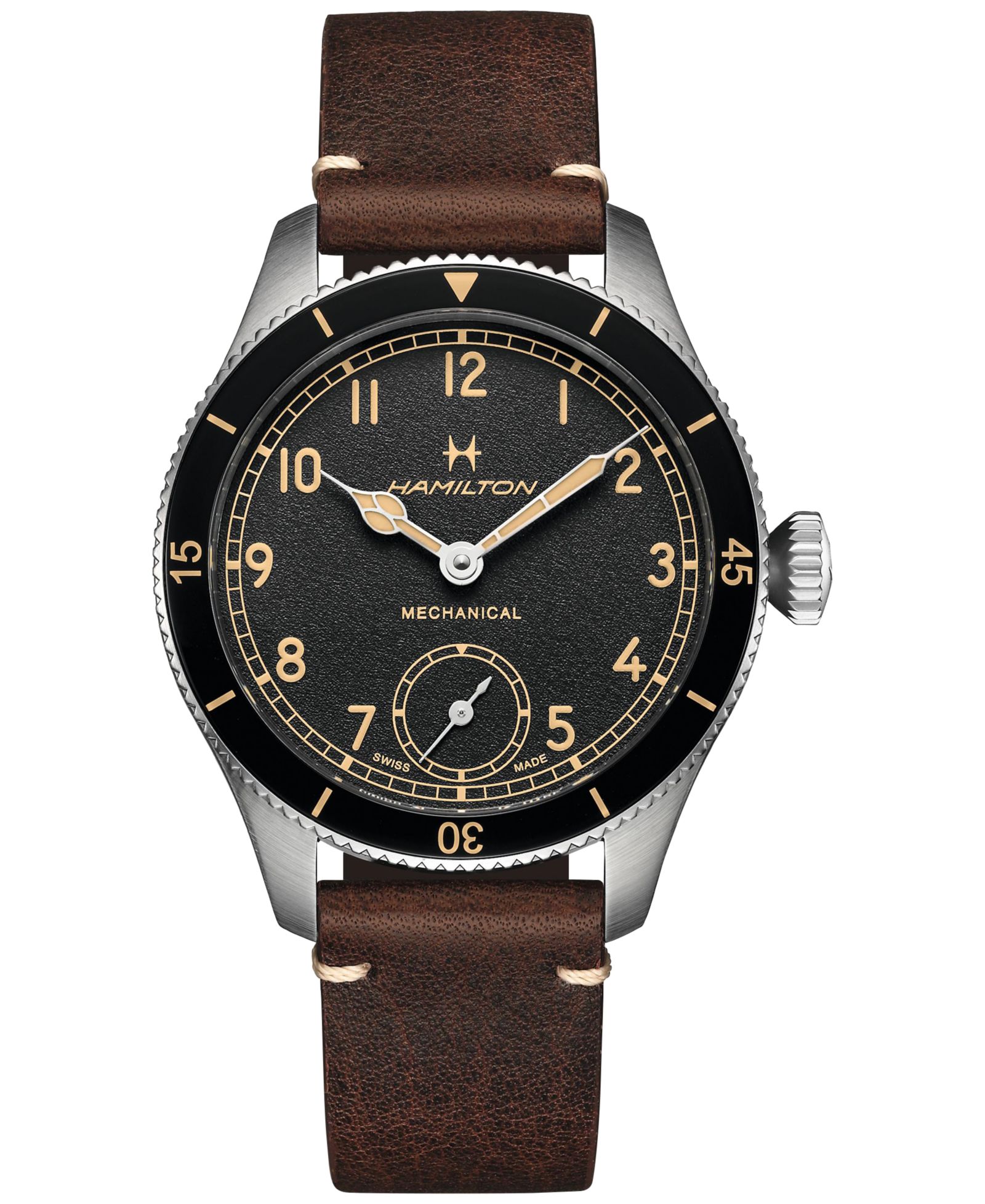 Hamilton Men's Khaki Aviation Pioneer Brown Leather Strap Watch 43mm