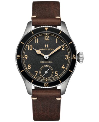 Мужские часы Hamilton Aviation Pioneer с кожаным ремешком, коричневые, 43mm