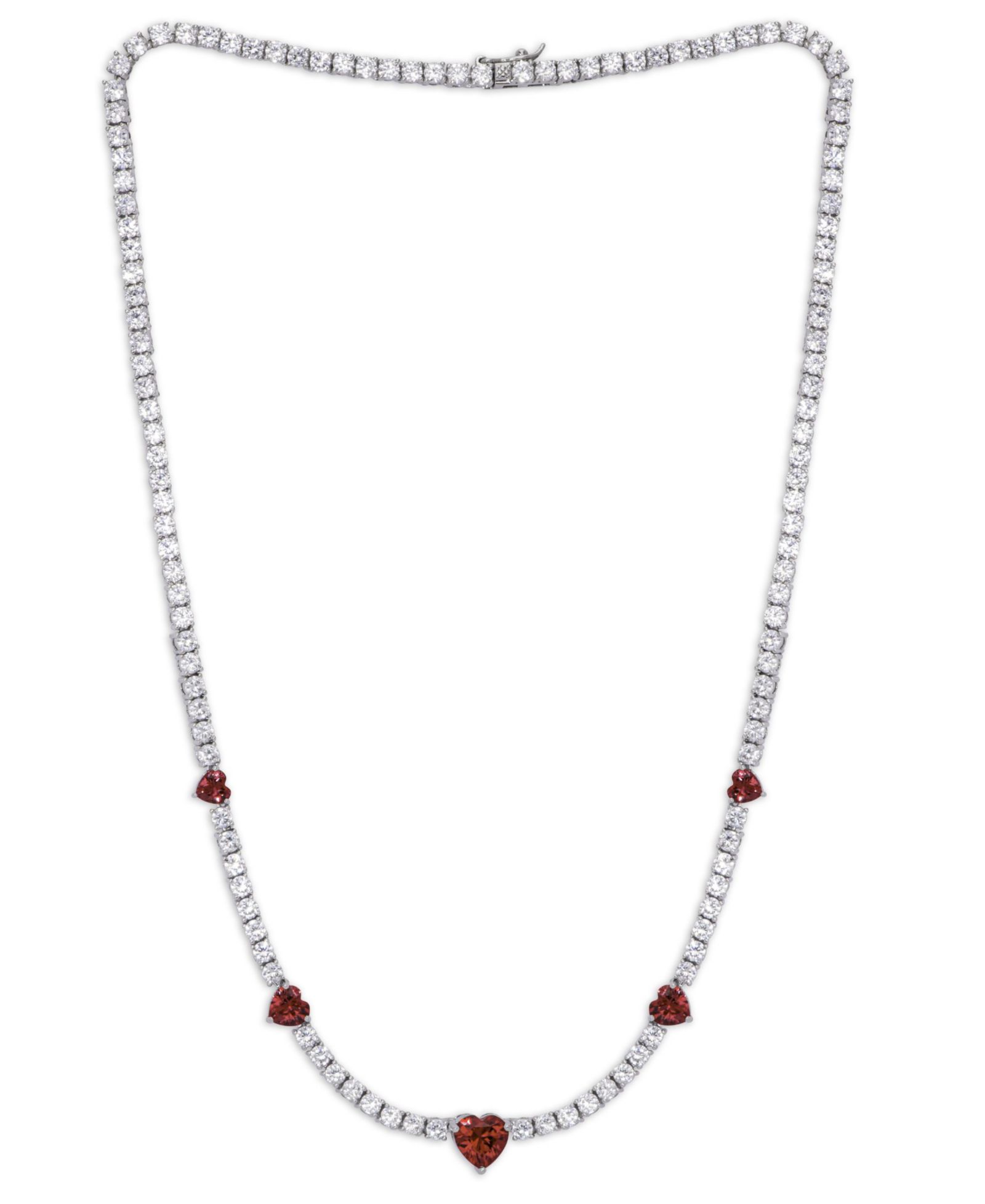 Колье-подвеска Simulated Ruby and Cubic Zirconia Heart Station в серебряном напылении