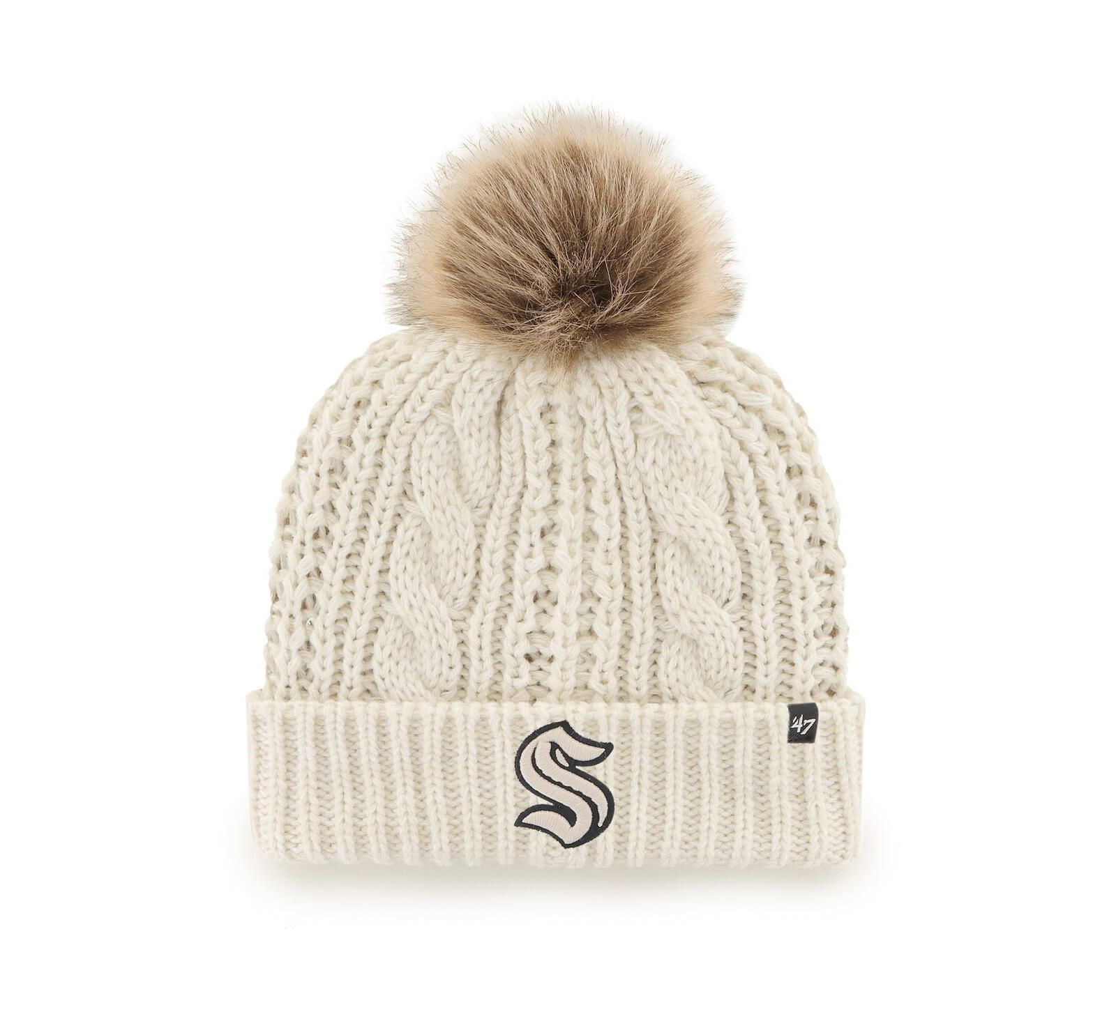 Women's '47 Brand White Seattle Kraken Meeko Cuffed Knit Hat with Pom