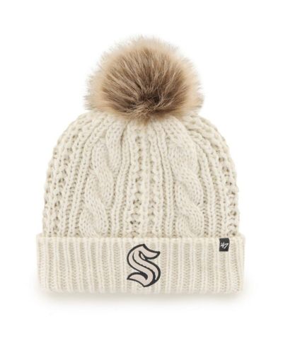 Women's '47 Brand White Seattle Kraken Meeko Cuffed Knit Hat with Pom