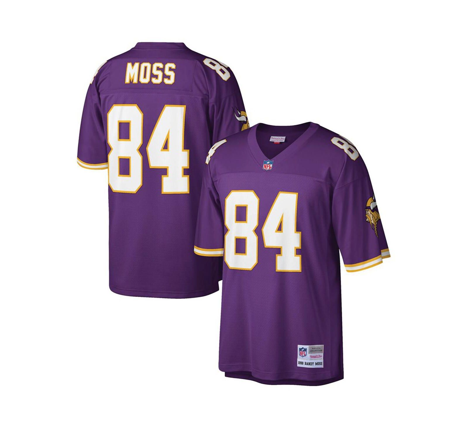 Мужская джерси Mitchell & Ness Randy Moss Purple Minnesota Vikings Big and Tall 1998 Retired Player Replica