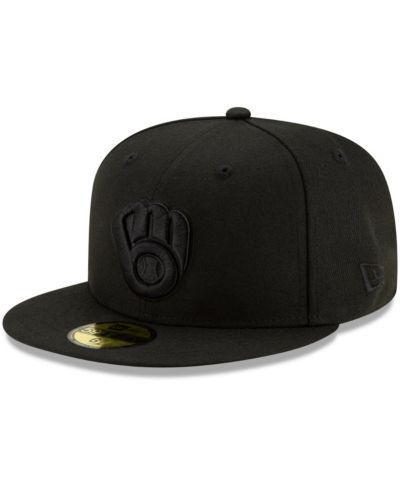 Мужская бейсболка New Era Milwaukee Brewers Black on Black 59FIFTY Fitted