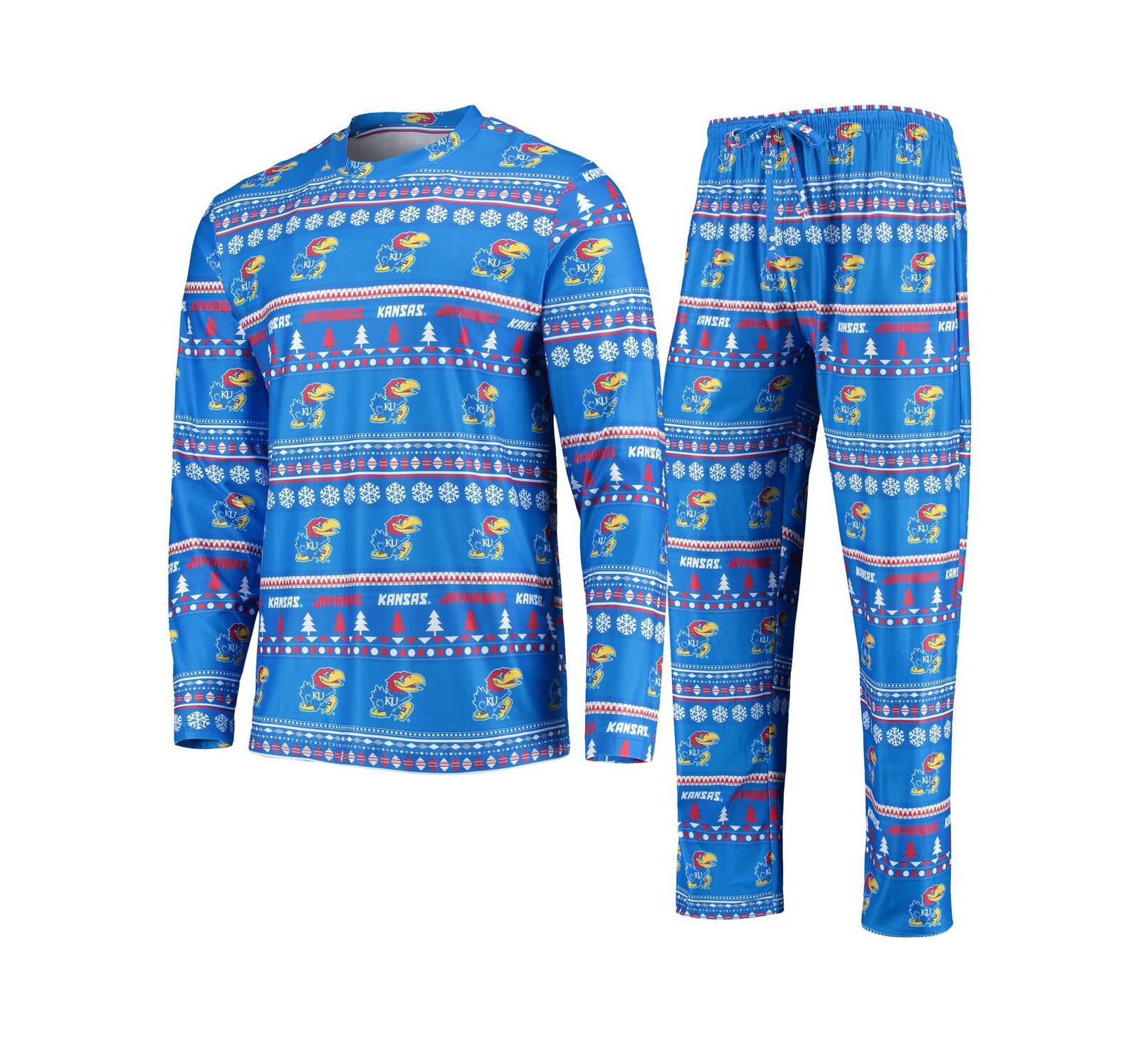Men's Royal Kansas Jayhawks Ugly Sweater Long Sleeve T-shirt and Pants Sleep Set