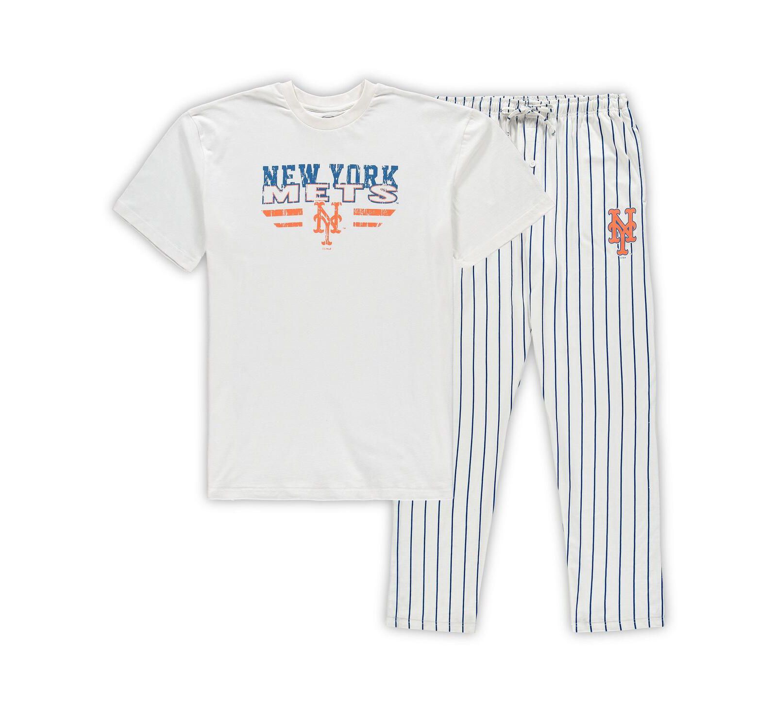 Men's White, Royal New York Mets Big and Tall Pinstripe Sleep Set