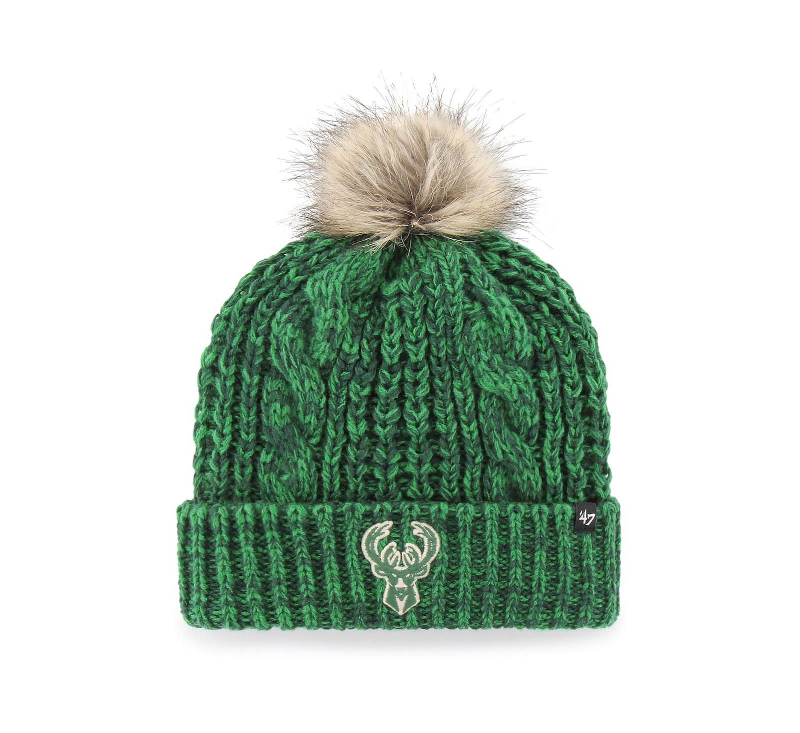 Женская вязаная шапка '47 Brand Hunter Green Milwaukee Bucks Meeko Cuffed с помпоном