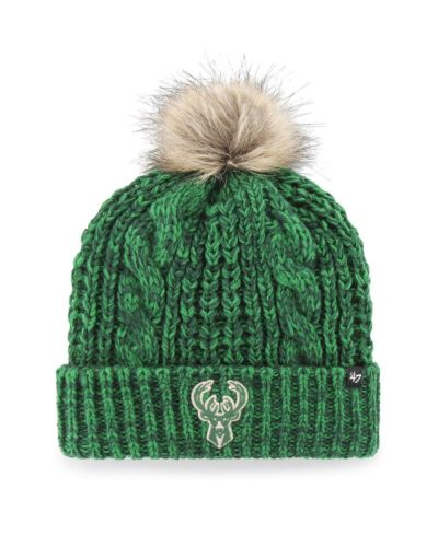 Женская вязаная шапка '47 Brand Hunter Green Milwaukee Bucks Meeko Cuffed с помпоном