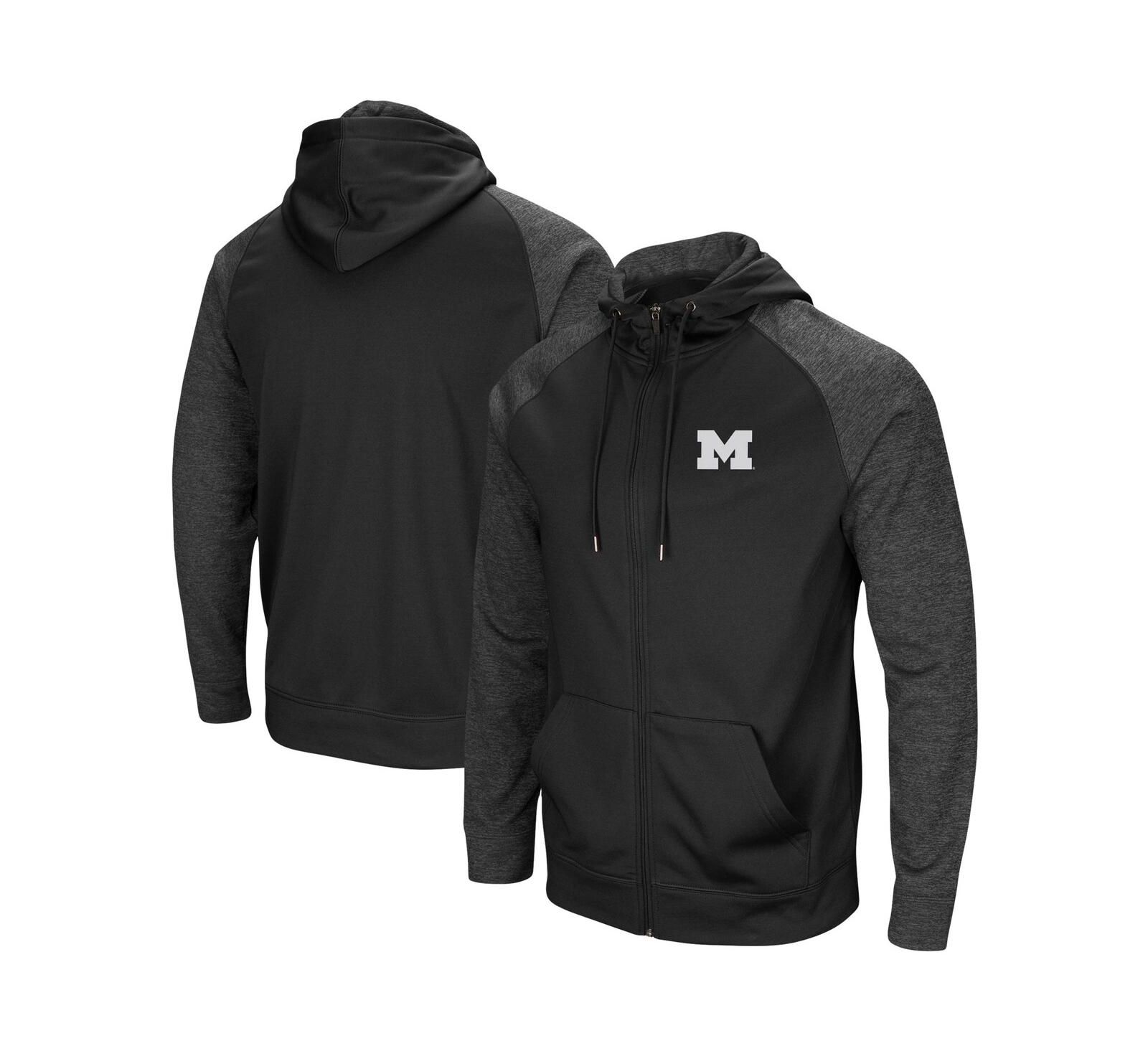 Мужское черное худи Michigan Wolverines Big and Tall Blackout Raglan с полной молнией