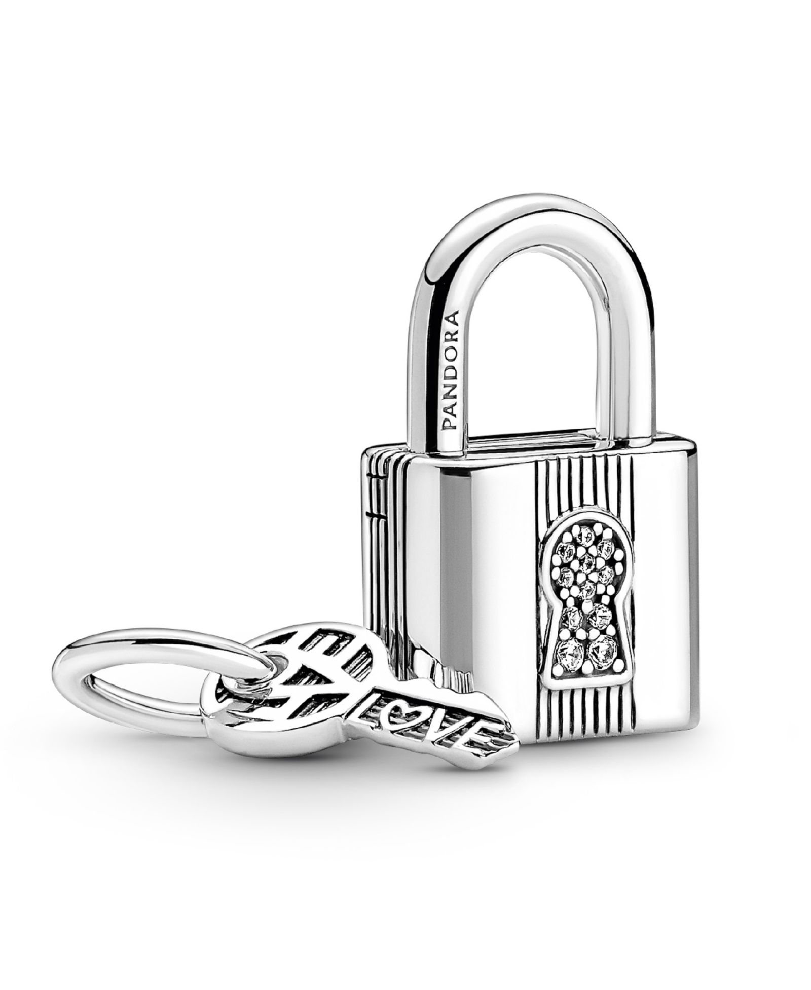 Pandora Cubic Zirconia Padlock and Key Dangle Charm
