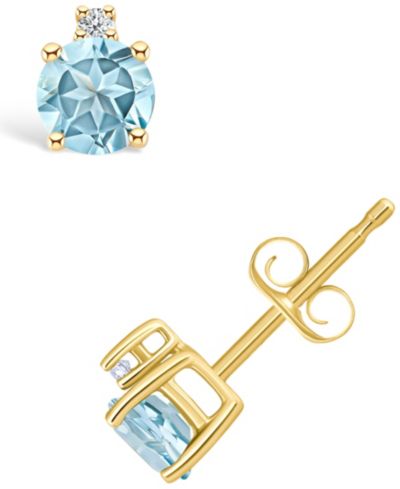 Серьги-гвоздики с аквамарином (1/2 ct. t.w.) и бриллиантами в золоте 14K Yellow Gold