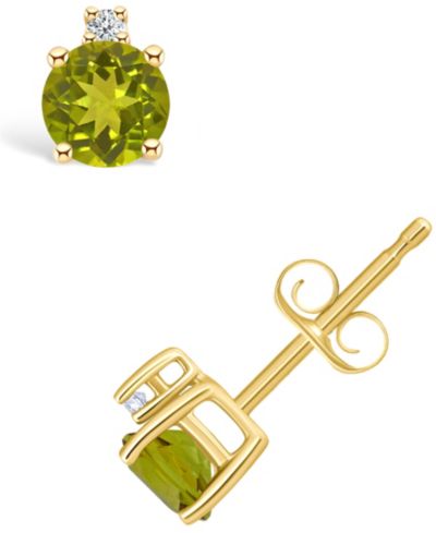 Серьги-гвоздики с перидотом (5/8 ct. t.w.) и бриллиантовыми акцентами, желтое золото 14K