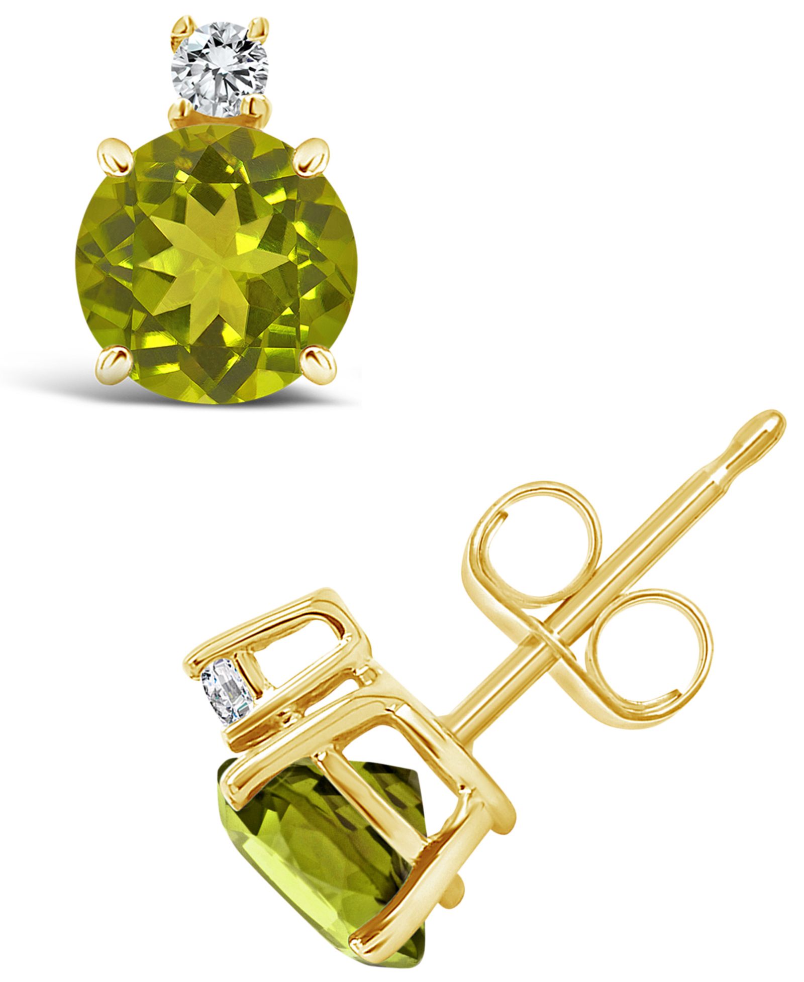 Серьги-гвоздики Macy's Peridot (1-1/10 ct. t.w.) и Diamond Accent в 14K Yellow Gold