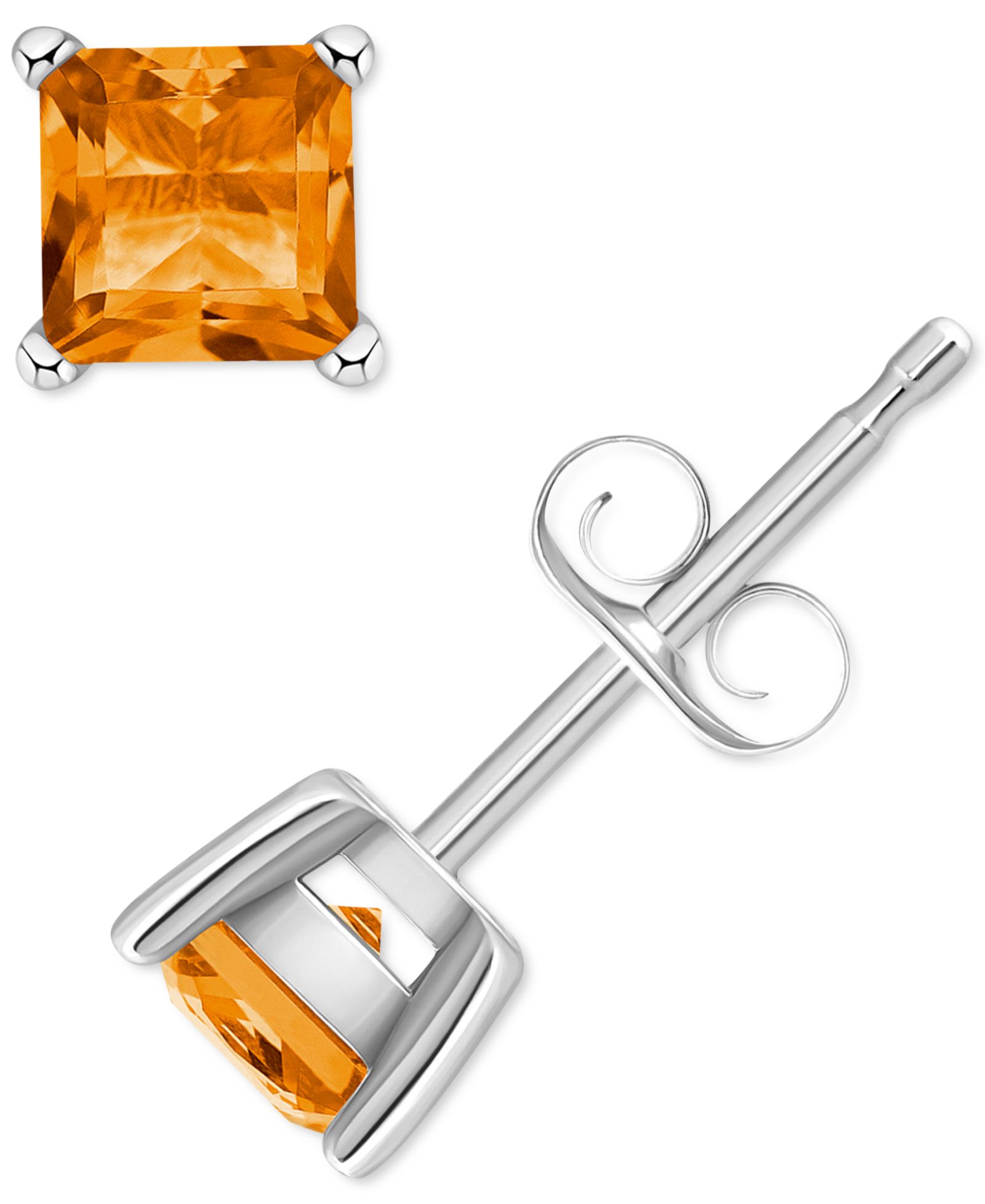 Серьги-гвоздики Citrine Square из золота 14k