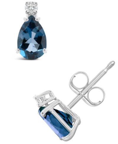 Серьги-гвоздики Macy's London Blue Topaz и Diamond Accent в 14K золоте