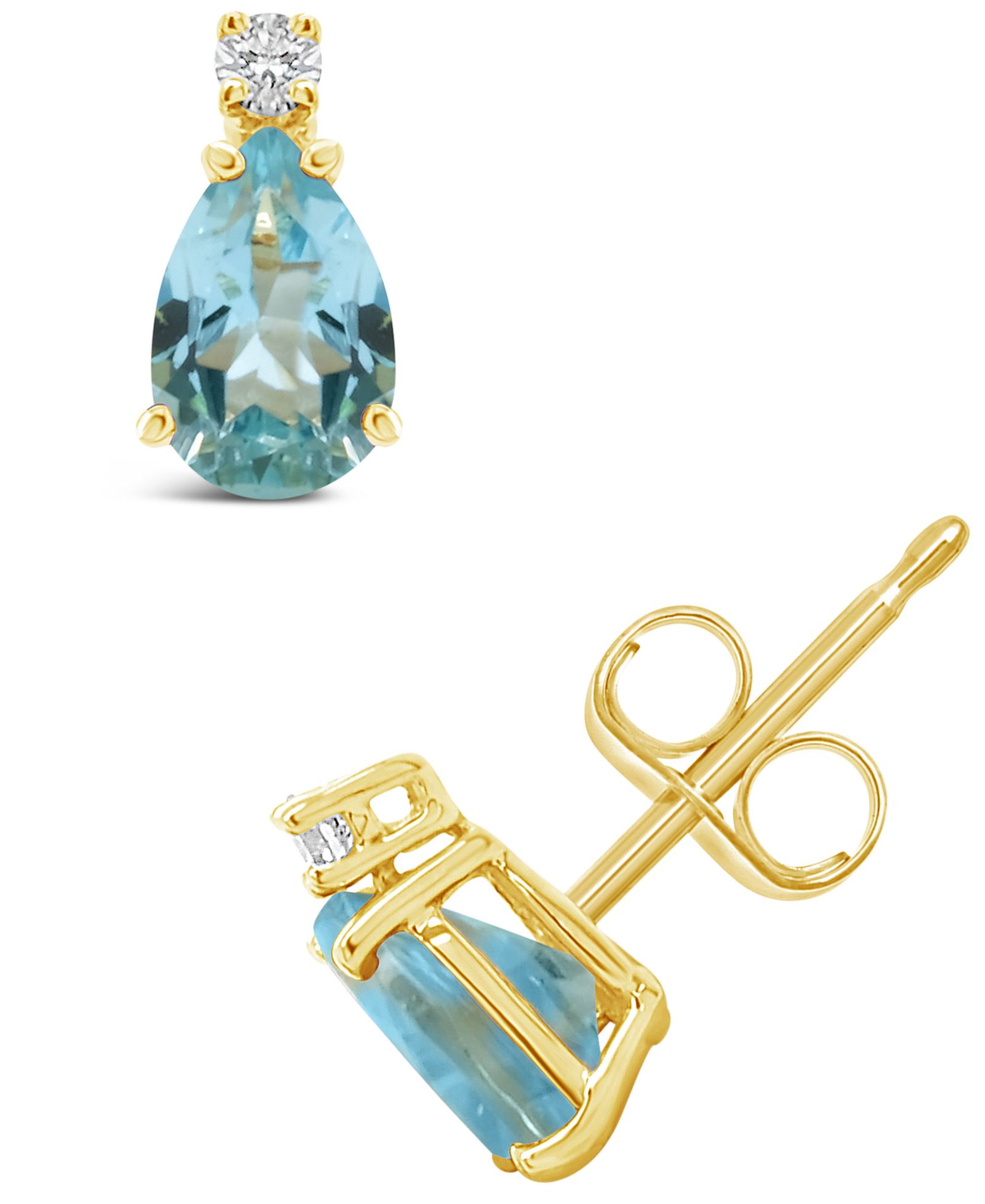 Серьги-гвоздики Aquamarine (3/4 ct.t.w) and Diamond Accent в 14K Yellow Gold