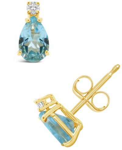 Серьги-гвоздики Aquamarine (3/4 ct.t.w) and Diamond Accent в 14K Yellow Gold