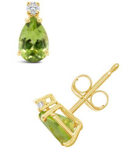 Серьги-гвоздики с перидотом и бриллиантами в золоте 14K