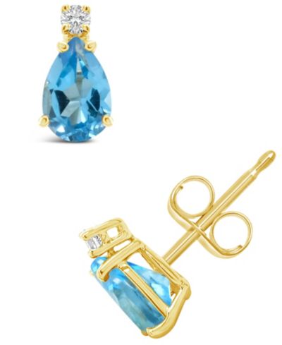 Серьги-гвоздики Blue Topaz и Diamond Accent 14K Yellow Gold